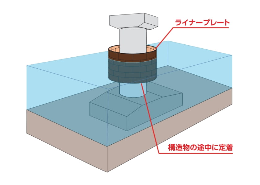ライナープレート 構造物の中に定着
